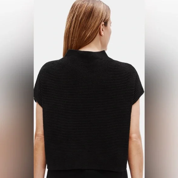 Eileen Fisher Organic Linen Cotton Funnel Neck Box-Top in Black Size S/M - Picture 4 of 12